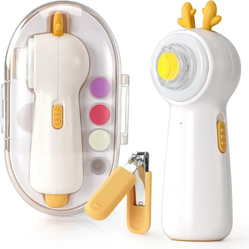 Miniatura 7 de IvyWind Lima eléctrica de uñas para bebé, 7 en 1, recortadora de uñas automática para bebés, recién nacidos, niños y adultos, 2 velocidades, Blanco