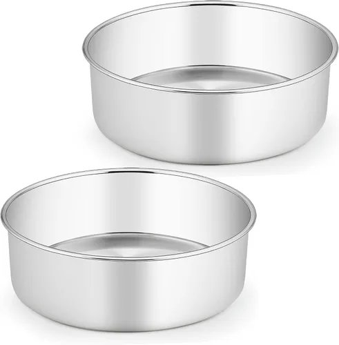 TeamFar Moldes para tartas, 2 moldes redondos de acero inoxidable de 8 x 3 pulgadas de profundidad para bodas, fiestas de cumpleaños, no tóxicos y