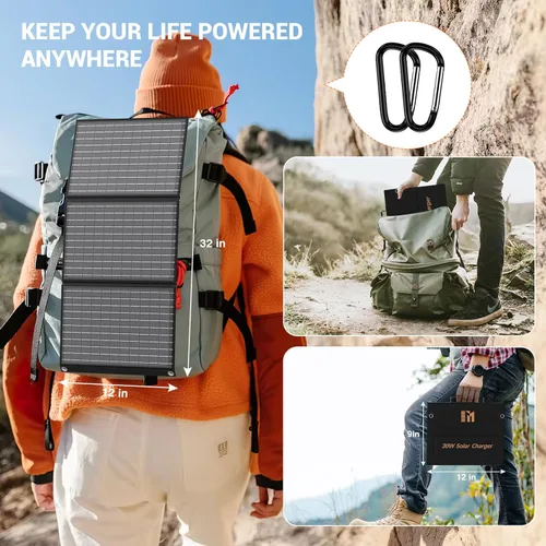 Miniatura 7 de Cargador solar portátil de 30 W, panel solar plegable con USB C y USB A 18 V MC4 DC para camping, mochilero, viajes, carga rápida para iPhone, LG