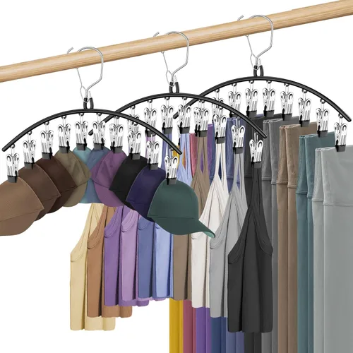 Paquete de 3 perchas para faldas y pantalones con clips, organizador de leggings para colgar en el armario con 10 clips con capacidad para 30