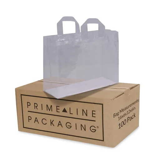 Miniatura 14 de Prime Line Packaging Bolsas de regalo de plástico, bolsas de regalo esmeriladas con asas para pequeñas empresas, compras, suministros de boutique