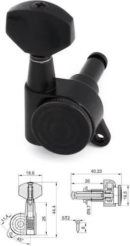 Miniatura 3 de Clavijas de afinación de cuerda de guitarra con bloqueo Relación de engranajes 18:1 Cabezales de máquinas de guitarra, afinadores, teclas