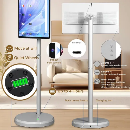 Miniatura 3 de TV portátil inteligente FHD de 21.5 pulgadas, TV rodante sobre ruedas, sistema operativo Android 15, almacenamiento 6G + 128GB, monitor de pantalla
