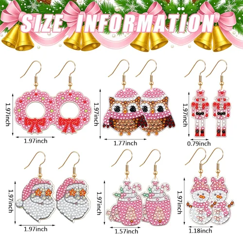 Miniatura 2 de Siifert 24 pares de kit de fabricación de aretes de pintura de diamante de Navidad, kit de joyería de aretes de arte de diamante para adultos, kit