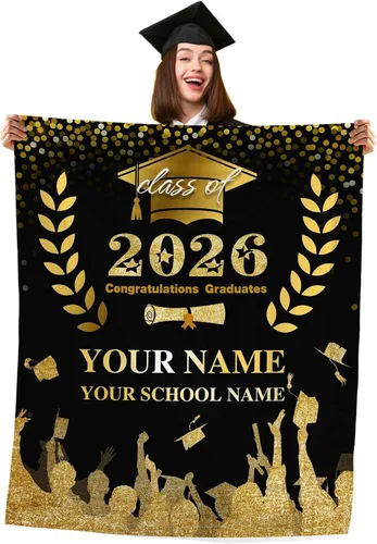 Miniatura 42 de Manta personalizada de graduación 2025, manta personalizada para regalo de graduación con nombre de la universidad, manta de felicitación