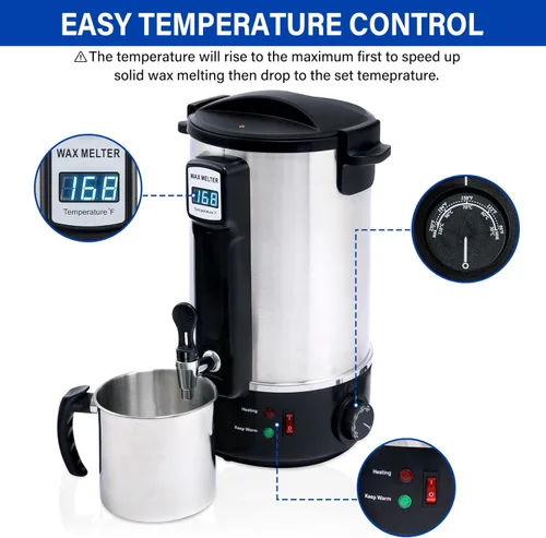 Miniatura 4 de TCFUNDY Olla para Derretir Cera para Hacer Velas 8.45Qts/17Lbs, Olla Eléctrica Antiadherente para Derretir Cera 8L, Kit DIY para Hacer Velas