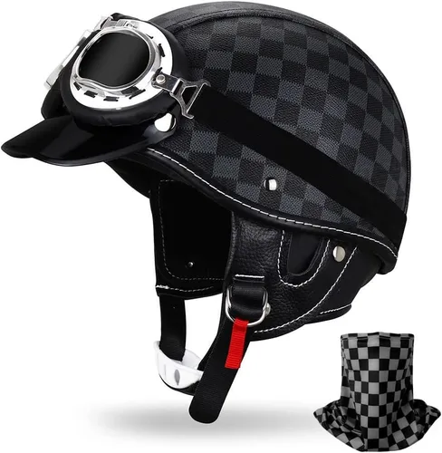 Casco de motocicleta estilo alemán estilo retro medio casco de cuero medio abierto - aprobado por DOT para hombres y mujeres vintage motocicleta
