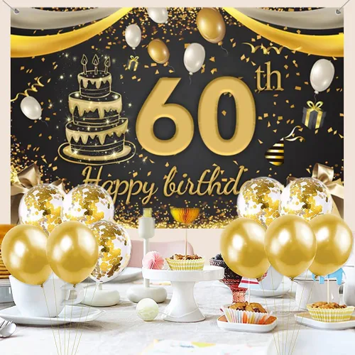 Miniatura 4 de Cartel decorativo de 60 cumpleaños para decoración de puerta, cartel de tela, cartel de bienvenida para fiesta de cumpleaños de 60 años, cartel