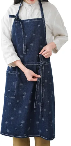 Miniatura 12 de Delantal Tobyan de Mezclilla de Algodón Suave - Delantal Unisex Ajustable con Babero de 5 Bolsillos Perfecto para Cocinas ZD-azul