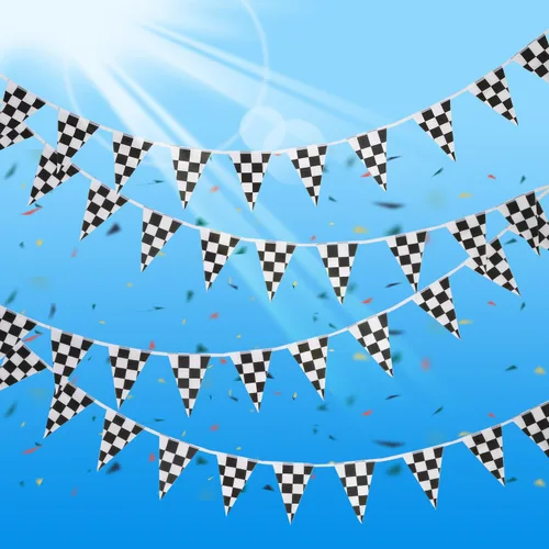 Miniatura 5 de Banderín a cuadros de 32.8 ft de banderín de carreras para fiesta, accesorio para decoración de fiesta de cumpleaños con temática de carreras