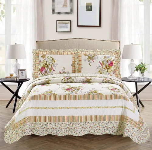 Miniatura 10 de Fancy Collection Juego de Cubrecama Acolchada de 3 Piezas, Tamaño Grande, Nuevo (Full/Queen, Aqua, Turquesa, Costero Llano/Gris Verde, Blanco)
