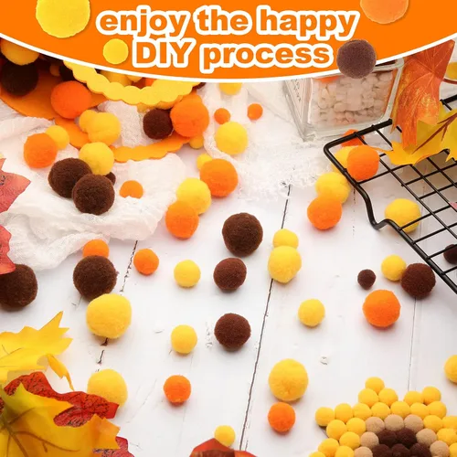 Miniatura 3 de Tegeme 1200 bolas de pompones para manualidades, decoración de guirnaldas de oficina en casa (amarillo, marrón, naranja)