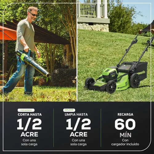 Miniatura 4 de Greenworks Cortacésped eléctrico inalámbrico sin escobillas de 80 V 21 pulgadas (autopropulsado) + soplador de hojas axial (580 CFM)