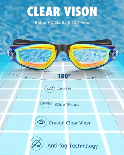Miniatura 5 de Aegend - Gafas de natación de 2 unidades, gafas de natación para niños, niños y niñas de 3 a 14 años Aguamarina y naranja negro