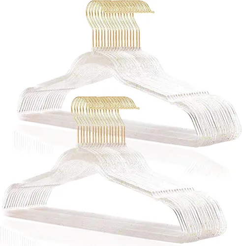 VSV stoage Perchas transparentes de 16 pulgadas, paquete de 40 perchas de plástico para armario de adultos, perchas delgadas brillantes con gancho