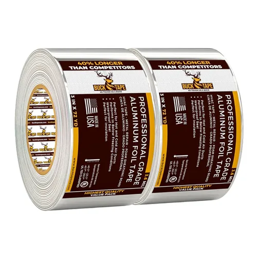 Miniatura 20 de Cinta de aluminio de hoja de lata BUCK – 3 pulgadas x 216 pies (72 yardas), 3.6 mil – Cinta para HVAC para conductos, AC, ventilaciones de secadora