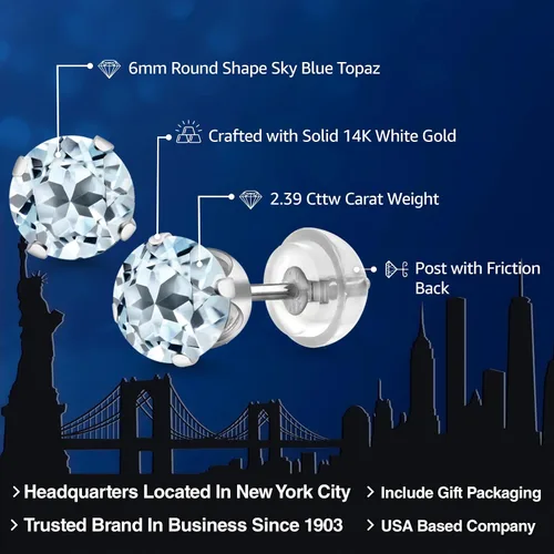 Miniatura 62 de Gem Stone King Aretes solitarios con piedra natal de oro de 14 quilates Redondos de 0.236 in Aretes de oro para mujeres y hombres