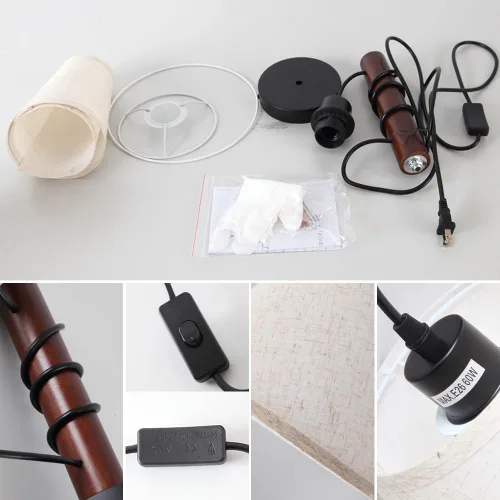 Miniatura 8 de Apliques de pared enchufables, lámpara de pared de cabecera con brazo de madera, luz de pared de tela con interruptor de encendido/apagado
