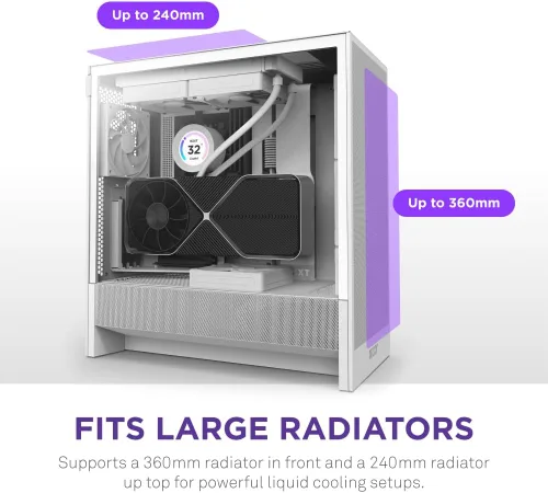 Miniatura 4 de NZXT H5 Flow Estuche compacto ATX para juegos de PC, torre media, alto flujo de aire, panel frontal perforado, panel lateral de vidrio templado