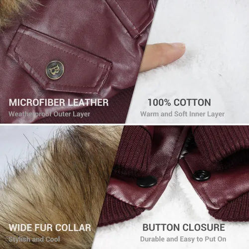 Miniatura 2 de Chamarra impermeable Lesypet de cuero para perro, abrigo invernal para perros pequeños y medianos, rojo vino