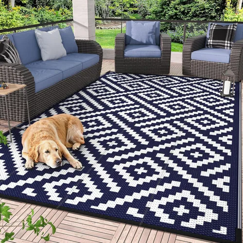 Miniatura 11 de GENIMO Alfombra de exterior impermeable de 5 x 8 pies, alfombras reversibles, alfombra de área, alfombra de plástico para exteriores, alfombra Negro