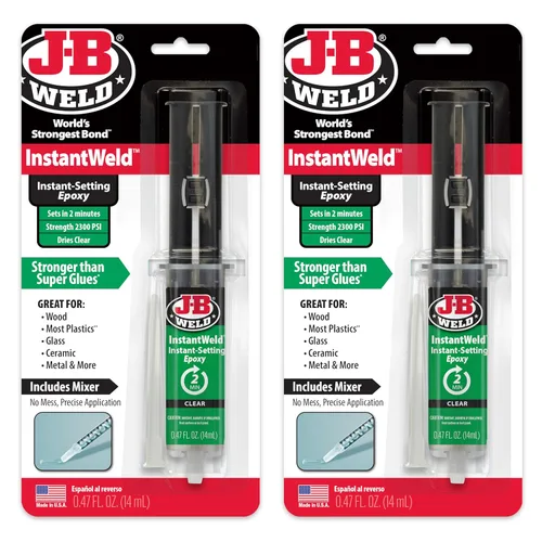 J-B Weld InstantWeld paquete de 2 - Epoxi adhesivo transparente de configuración en 2 minutos, aplicación sin desorden con mezclador estático - 0.5