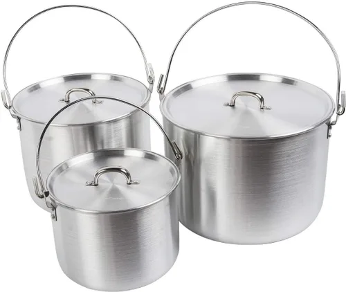 AceCamp Juego de ollas de cocina ligeras de aluminio anidadas con tapa y mango plegable - 4L, 8L, 12L