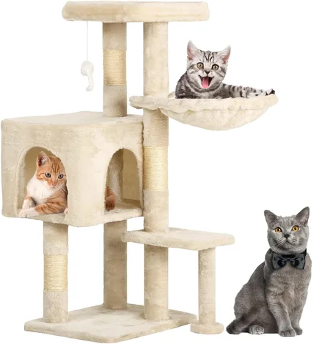 Miniatura 25 de BestPet Torre para Gatos de 54" Beige Resistente, Fácil de Ensamblar, Centro de Actividades Multinivel con Postes Rascadores de Sisal, Condos