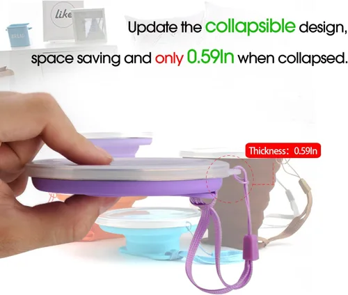 Miniatura 3 de ME.FAN Taza de viaje plegable de silicona - Taza de camping plegable con tapas de silicona - Juego de tazas de beber expandibles - Portátil, Paquete