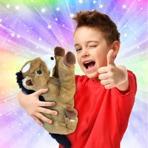 Miniatura 2 de DolliBu - Caballo de peluche negro suave y abrazable, adorable juguete de juego para niños y niñas, lindo regalo de animales de granja para niños