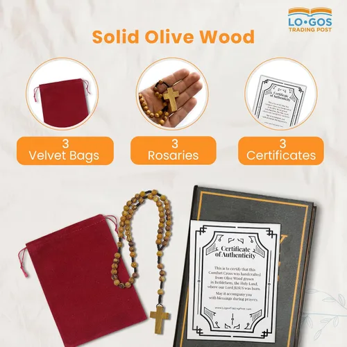 Miniatura 2 de Rosario católico a granel de madera de olivo certificado de Israel, colgante de cruz colgante de madera, cuentas grandes, para hombres y mujeres