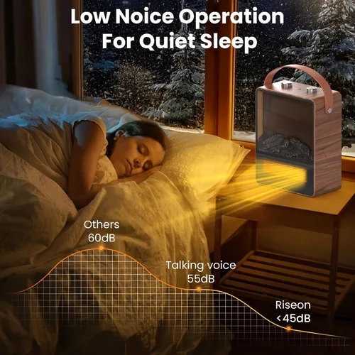 Miniatura 4 de Riseon - Calefactor Eléctrico de Chimenea para Uso en Interiores, 1500W/750W, Chimenea Calentador con Llama LED 3D, Protección de Doble Seguridad