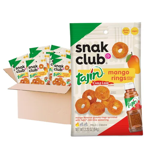 Miniatura 14 de Snak Club Tajin Anillos de Manzana Gomitas de Caramelo, Gomitas de Fruta con Sabor a Chile y Lima, Snacks Leves, Sin Gluten y Veganos, 5 oz Bolsas