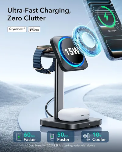 Miniatura 2 de ESR para soporte de cargador MagSafe, estación de carga 3 en 1 con CryoBoost, carga inalámbrica con enfriamiento de teléfono, soporte MagSafe
