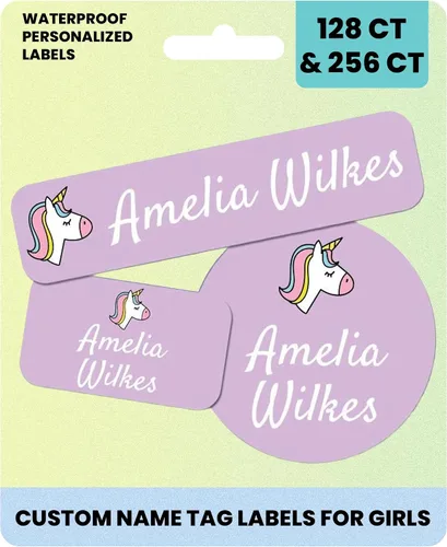 Miniatura 13 de Suministros escolares etiquetas de nombre personalizadas, etiquetas adhesivas de nombre personalizadas lavables para niñas, etiquetas adhesivas