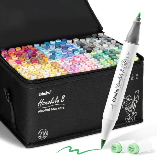 Ohuhu - Marcadores de pincel a base de alcohol - Juego de marcadores de arte de doble punta para artistas, colorear y boceto para adultos - Puntas