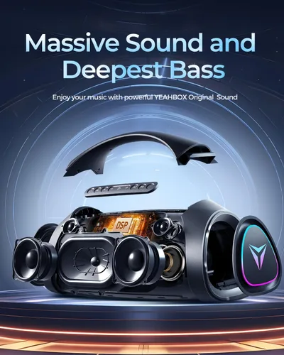 Miniatura 9 de YEAHBOX Sonic Boom MAX 300W Max Altavoz Bluetooth Grande Portátil con Sonido Fuerte, Bajo Masivo, Altavoz Impermeable IPX66 para Fiestas