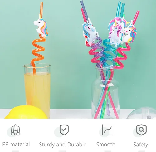 Miniatura 4 de 24 pajitas de unicornio reutilizables para fiestas de unicornio, decoración de fiesta de cumpleaños, suministros de decoración para bolsas