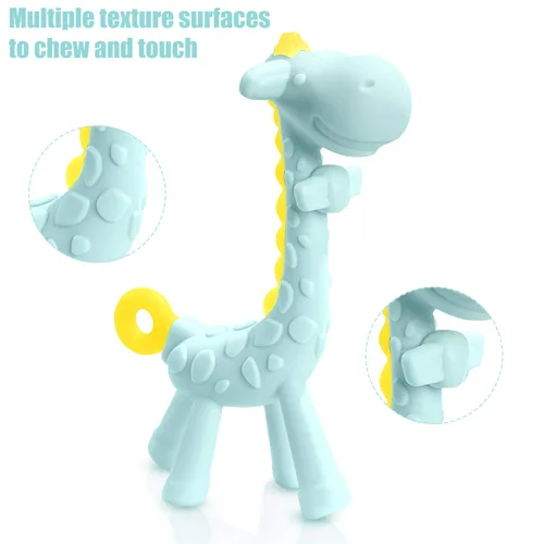 Miniatura 5 de SHARE&CARE Juguete mordedor de silicona sin BPA con estuche de almacenamiento, para niños mayores de 3 meses, alivio del dolor de encías y baby Azul