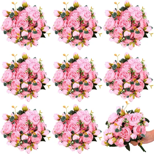 Miniatura 8 de Hoteam 24 paquetes de flores artificiales de peonías artificiales para boda, ramo de peonías de seda, arreglos florales falsos para novia, arreglos