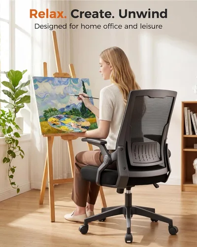 Miniatura 9 de GTPLAYER Silla de oficina ergonómica con reposabrazos abatibles, silla ejecutiva para computadora en casa, malla transpirable y cómodo soporte negro