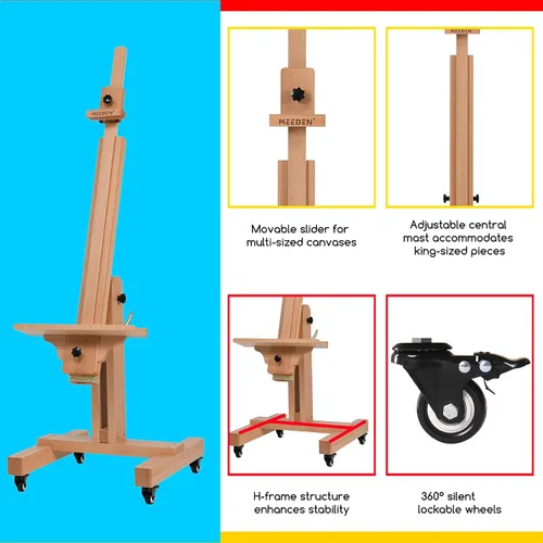 Miniatura 4 de MEEDEN Caballete de arte grande para pintar: Caballete de artista resistente de madera de haya maciza para adultos, pintores principiantes, Natural