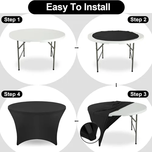 Miniatura 5 de FestiCorp Fundas de mesa redondas de elastano de 60 pulgadas, mantel ajustable de 5 pies para mesas de 5 pies, mantel negro elástico sin arrugas
