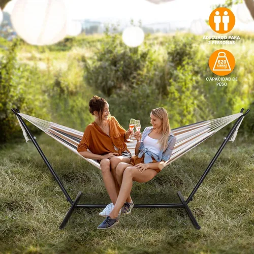 Miniatura 2 de SUPER DEAL Hamaca portátil para 2 personas con soporte de hamaca de 9 pies, capacidad de 620 libras, cama de hamaca ajustable con funda