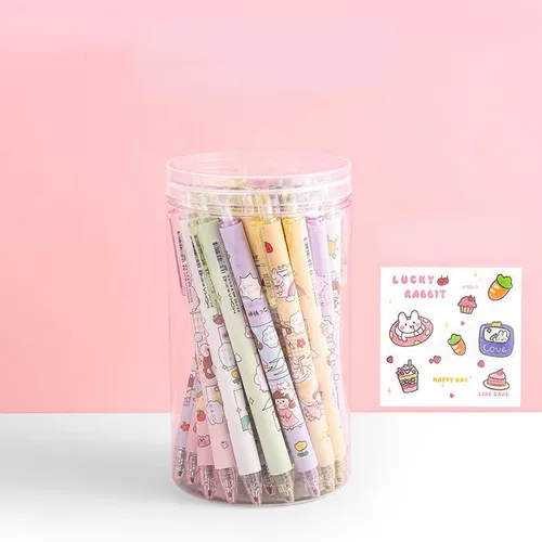 Miniatura 12 de 30 bolígrafos Kawaii con calcomanías, bonitos bolígrafos de gel retráctiles, punta bala, suministros escolares estéticos estacionarios