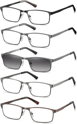 Miniatura 7 de EYECEDAR Paquete de 5 lentes de lectura de calidad para hombre, medio marco de metal, bisagras de resorte, bloqueo de luz azul, lentes para 5 Pares