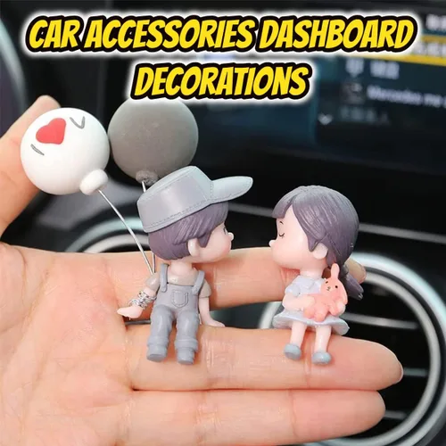 Miniatura 4 de Lindo adorno de coche con diseño de pareja de caricaturas, decoración de tablero de automóvil, figuras de pareja besando, adornos de globos (B)