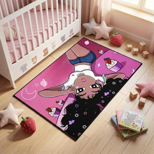 Miniatura 50 de Alfombra de área para dormitorio de niñas negras africanas, alfombra para sala de estar, sala de juegos, azul, lindo anime de dibujos animados