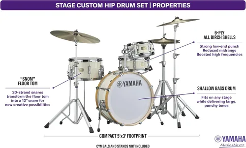 Miniatura 3 de Yamaha Stage Custom Hip One-Box - Juego de batería de 4 piezas - 20" Kick, Blanco Clásico