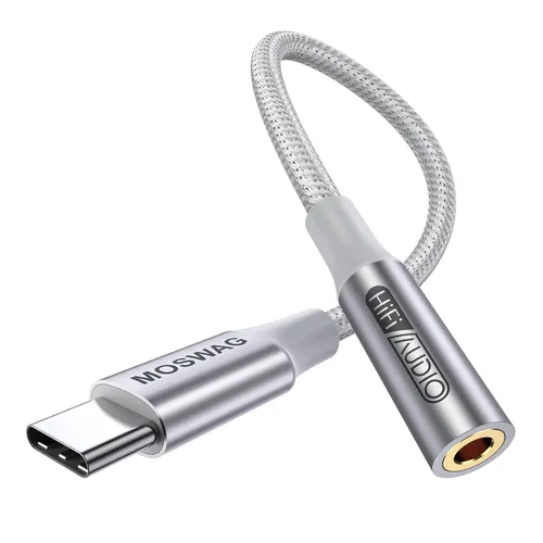 Miniatura 14 de MOSWAG Adaptador USB tipo C a conector de auriculares hembra de 0.138 in, USB C a Aux hembra de audio Dongle, cable compatible con iPhone 16 Pro 15